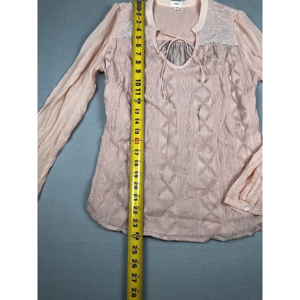 Anthropologie Tiny Pink Embroidered Boho Lace Blouse Long Sleeve Womens XS Fairy - Picture 9 of 10